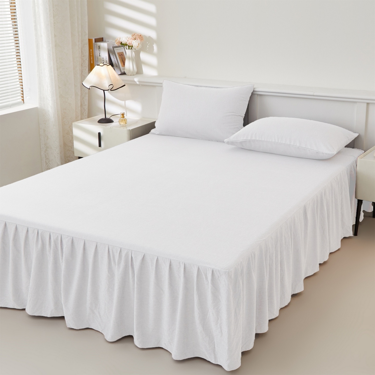 91家纺网 家纺一手货源 找家纺 伊赛家纺 2026新款竹纤维单品床裙系列 白色