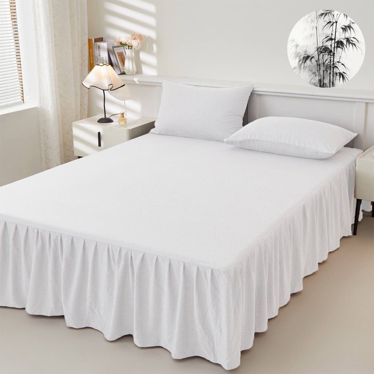 91家纺网 家纺一手货源 找家纺 伊赛家纺 2026新款竹纤维单品床裙系列 白色