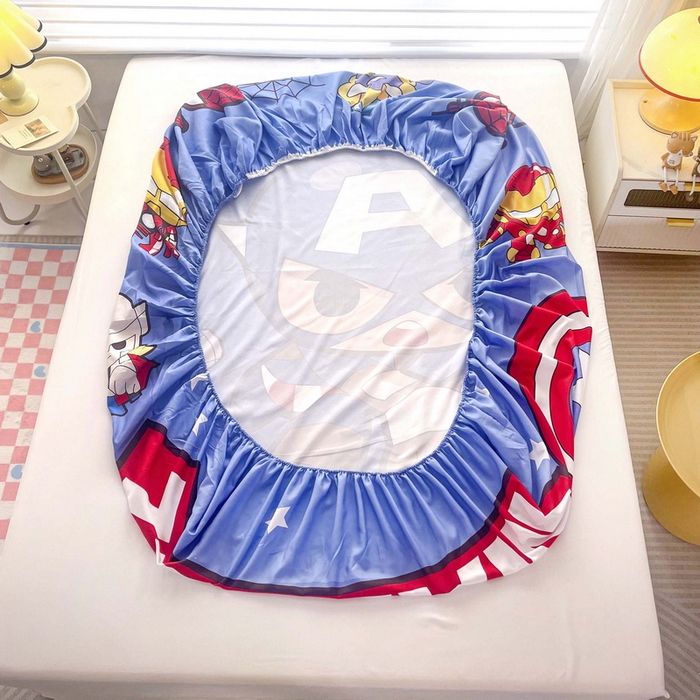 91家纺网 家纺一手货源 找家纺 一电 2026新款卡通床单床笠棕垫床套防尘罩席床垫保护套卡通儿童上下铺床单床笠-第五批 英雄队长