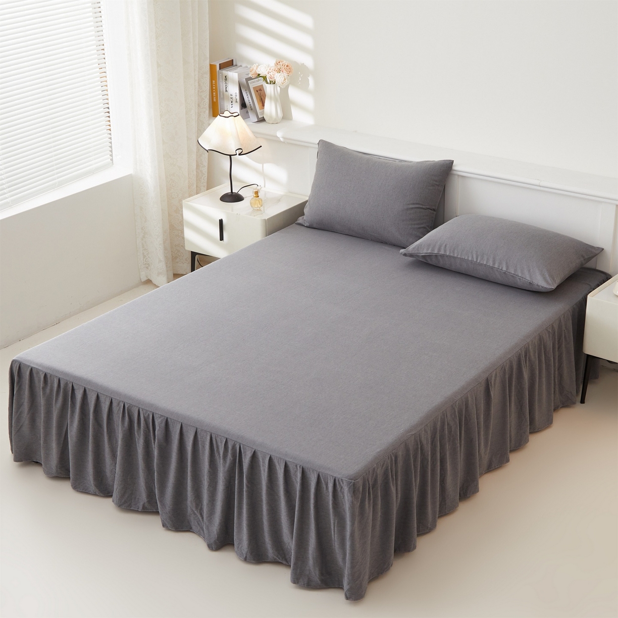 91家纺网 家纺一手货源 找家纺 伊赛家纺 2026新款竹纤维单品床裙系列 浅灰