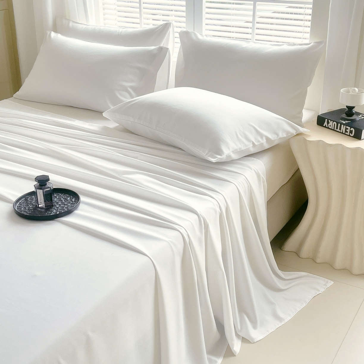 91家纺网 家纺一手货源 找家纺 伊赛家纺 2026新款竹纤维单品床单系列 白色