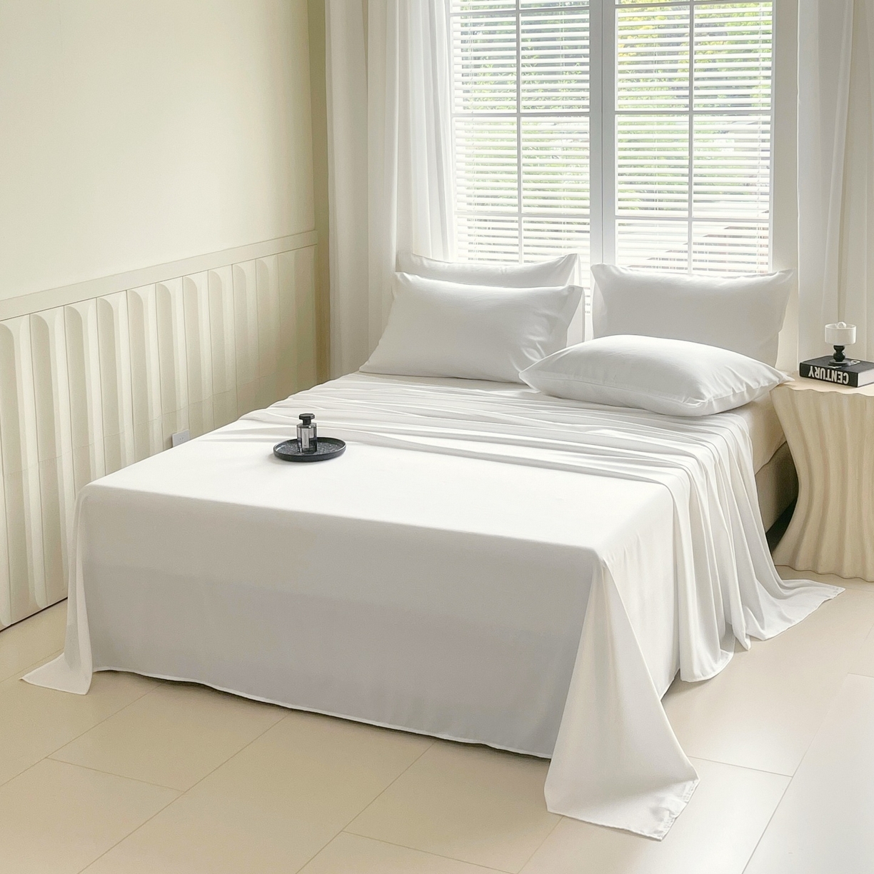 91家纺网 家纺一手货源 找家纺 伊赛家纺 2026新款竹纤维单品床单系列 白色