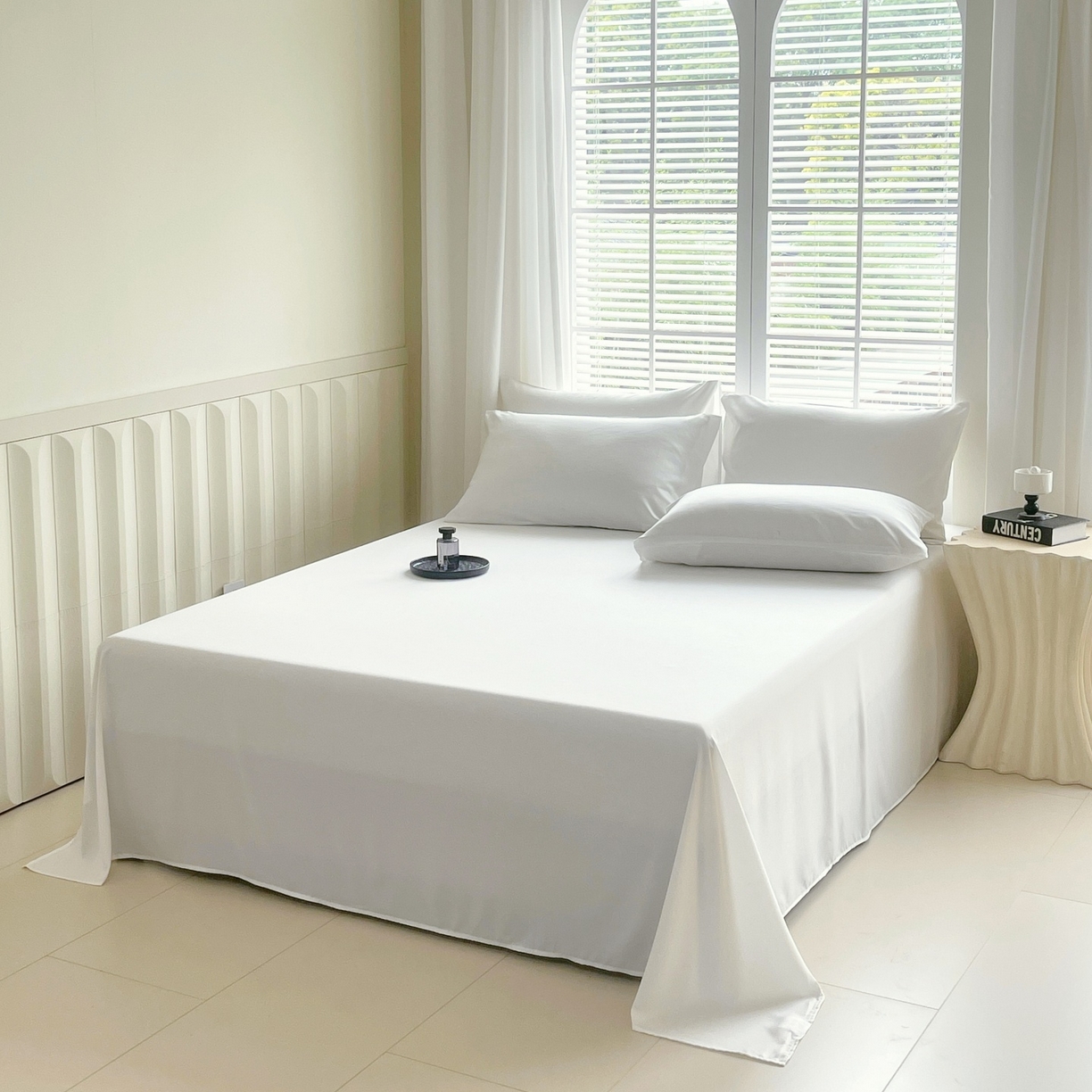 91家纺网 家纺一手货源 找家纺 伊赛家纺 2026新款竹纤维单品床单系列 白色