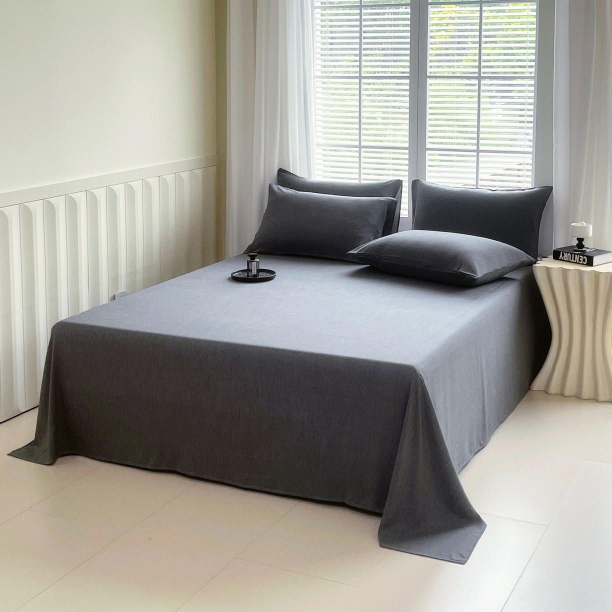 91家纺网 家纺一手货源 找家纺 伊赛家纺 2026新款竹纤维单品床单系列 浅灰