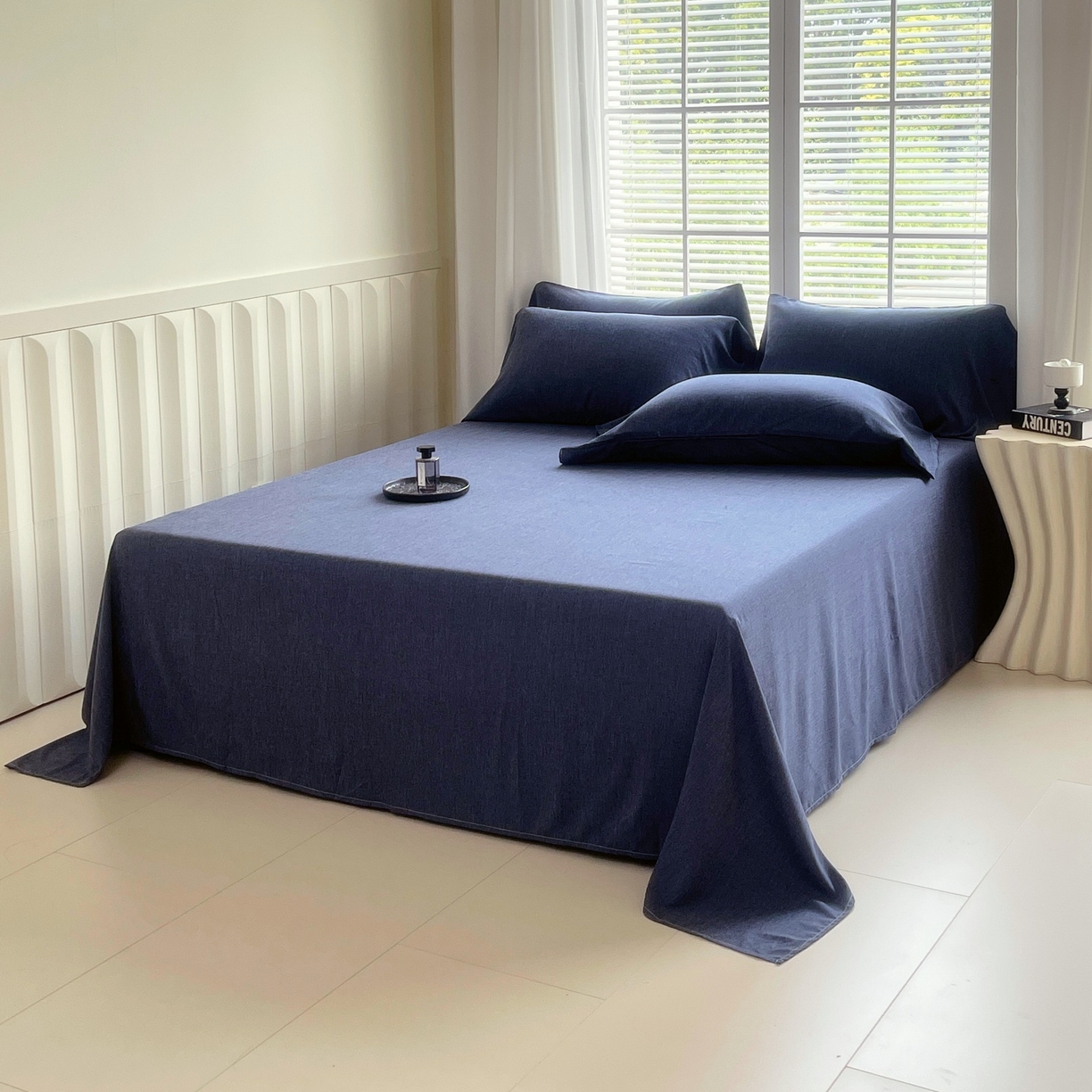 91家纺网 家纺一手货源 找家纺 伊赛家纺 2026新款竹纤维单品床单系列 曙光蓝