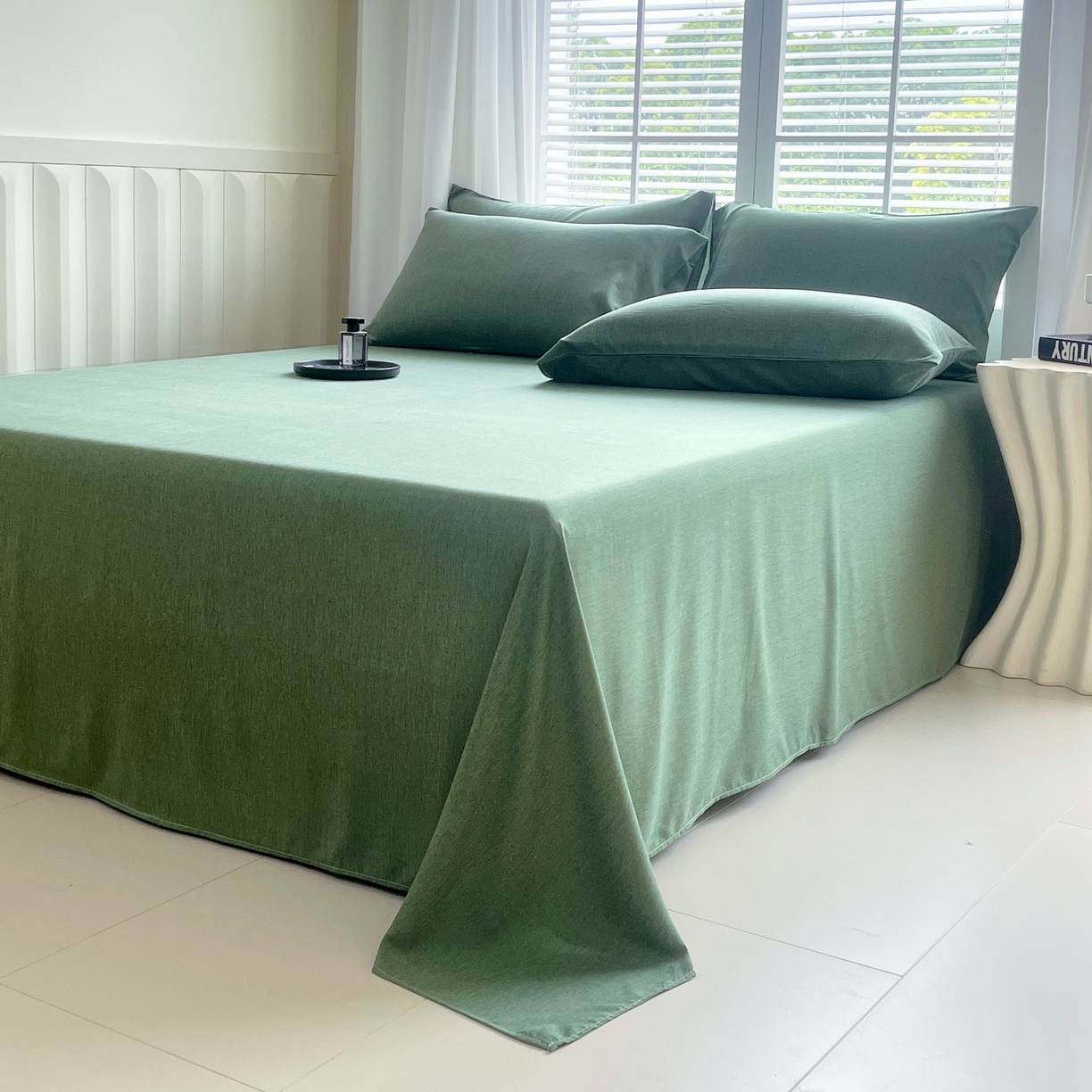 91家纺网 家纺一手货源 找家纺 伊赛家纺 2026新款竹纤维单品床单系列 橄榄绿