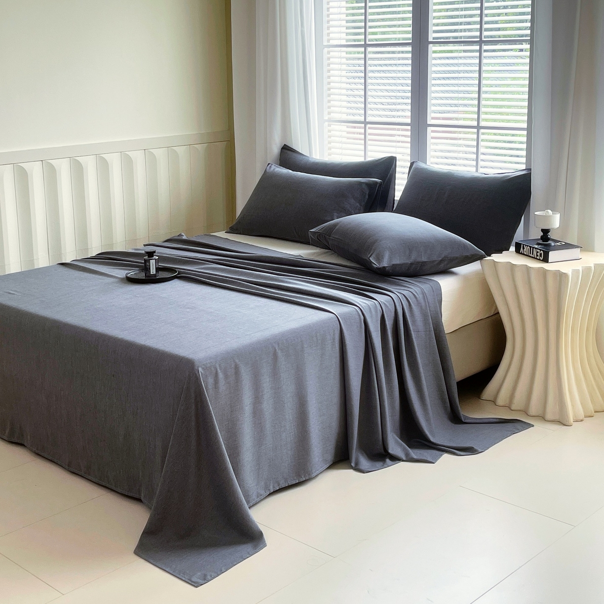 91家纺网 家纺一手货源 找家纺 伊赛家纺 2026新款竹纤维单品床单系列 浅灰