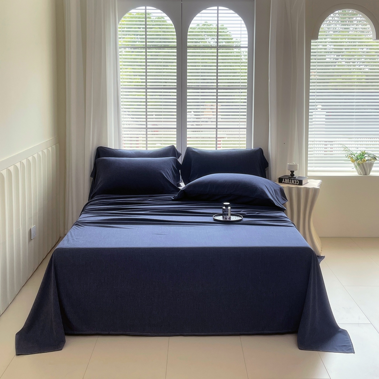 91家纺网 家纺一手货源 找家纺 伊赛家纺 2026新款竹纤维单品床单系列 曙光蓝