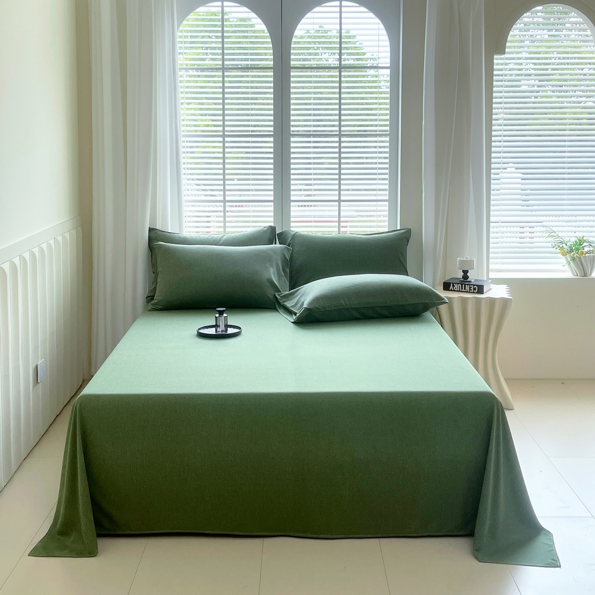 伊赛家纺 2026新款竹纤维单品床单系列 橄榄绿