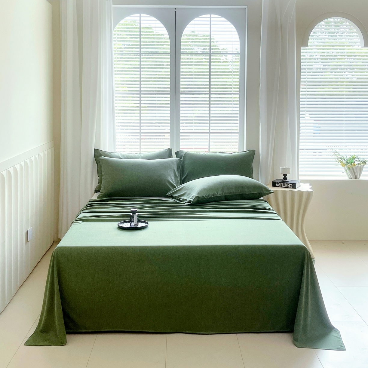 91家纺网 家纺一手货源 找家纺 伊赛家纺 2026新款竹纤维单品床单系列 橄榄绿