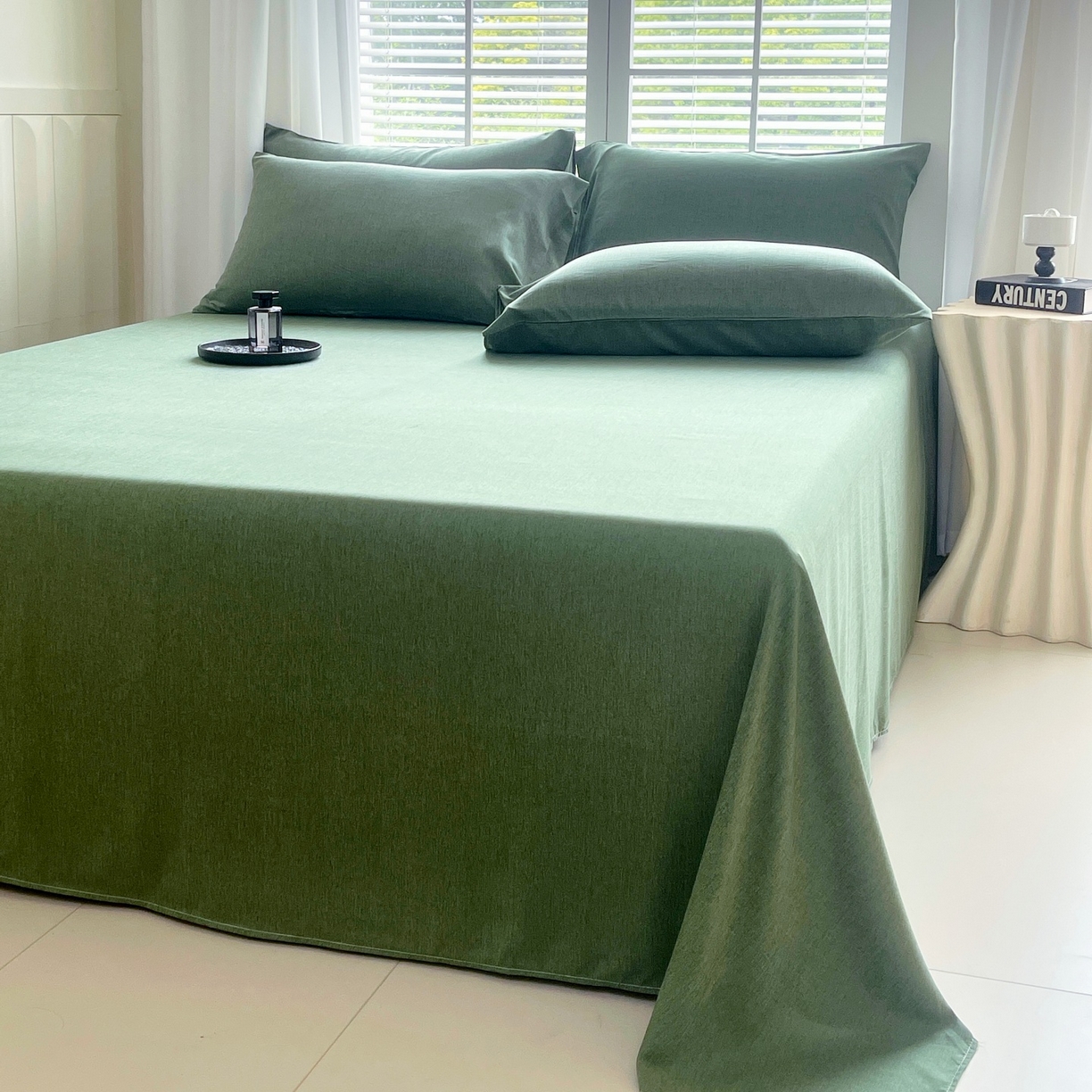 91家纺网 家纺一手货源 找家纺 伊赛家纺 2026新款竹纤维单品床单系列 橄榄绿