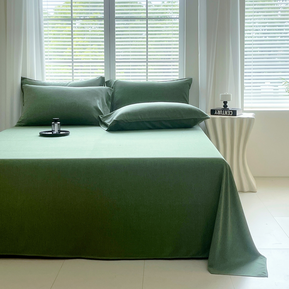 91家纺网 家纺一手货源 找家纺 伊赛家纺 2026新款竹纤维单品床单系列 橄榄绿
