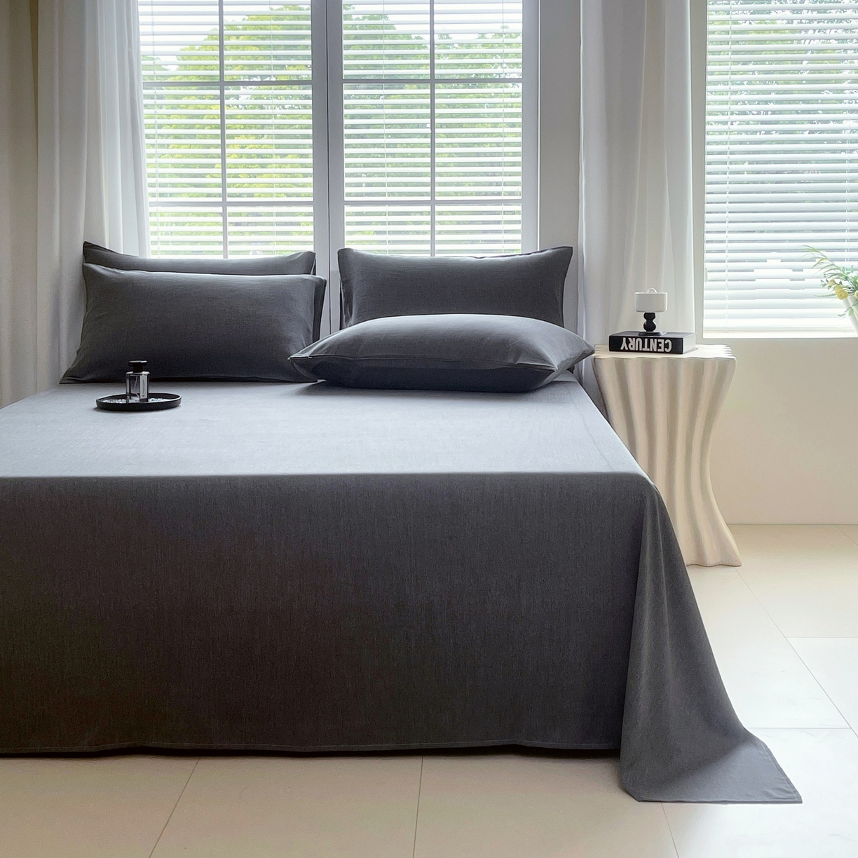 91家纺网 家纺一手货源 找家纺 伊赛家纺 2026新款竹纤维单品床单系列 浅灰