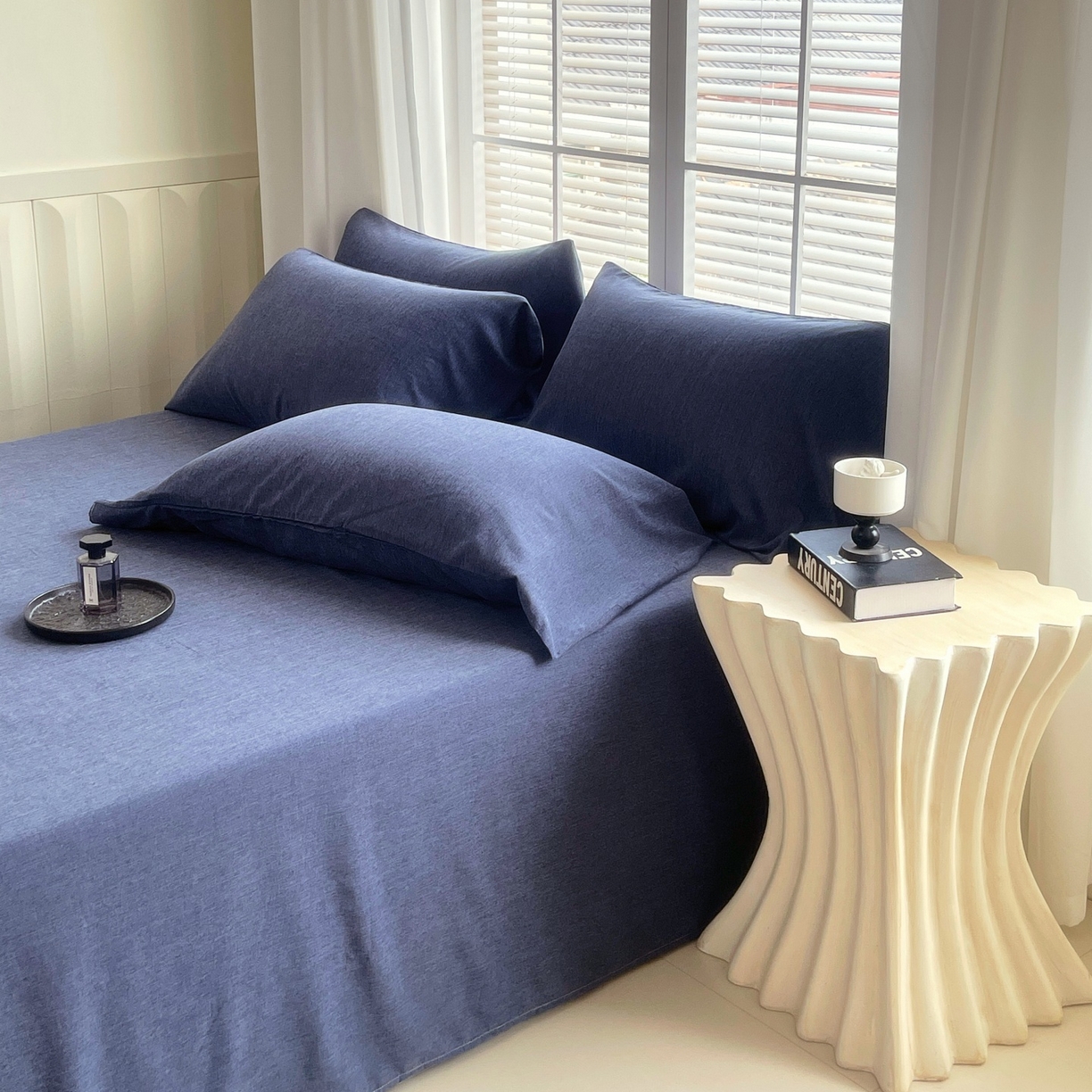 91家纺网 家纺一手货源 找家纺 伊赛家纺 2026新款竹纤维单品床单系列 曙光蓝