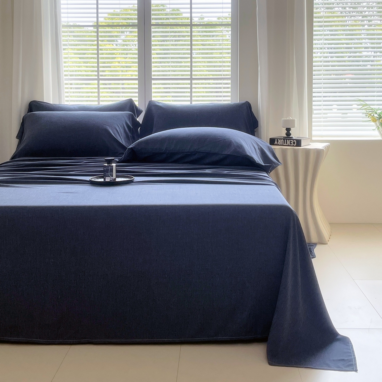 91家纺网 家纺一手货源 找家纺 伊赛家纺 2026新款竹纤维单品床单系列 曙光蓝