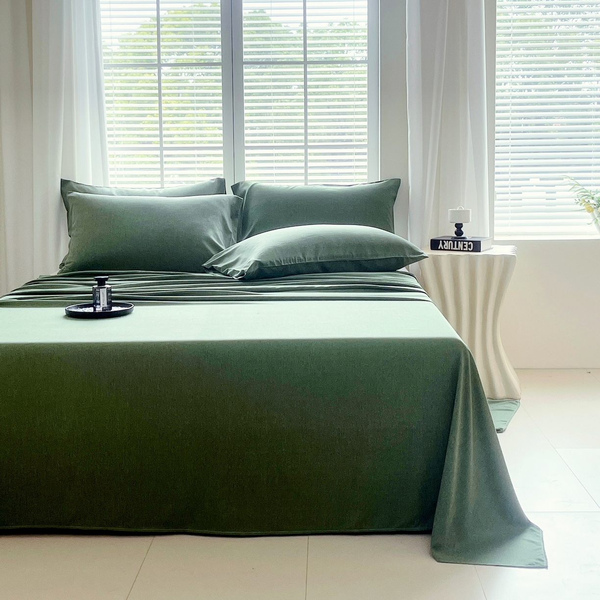 91家纺网 家纺一手货源 找家纺 伊赛家纺 2026新款竹纤维单品床单系列 橄榄绿