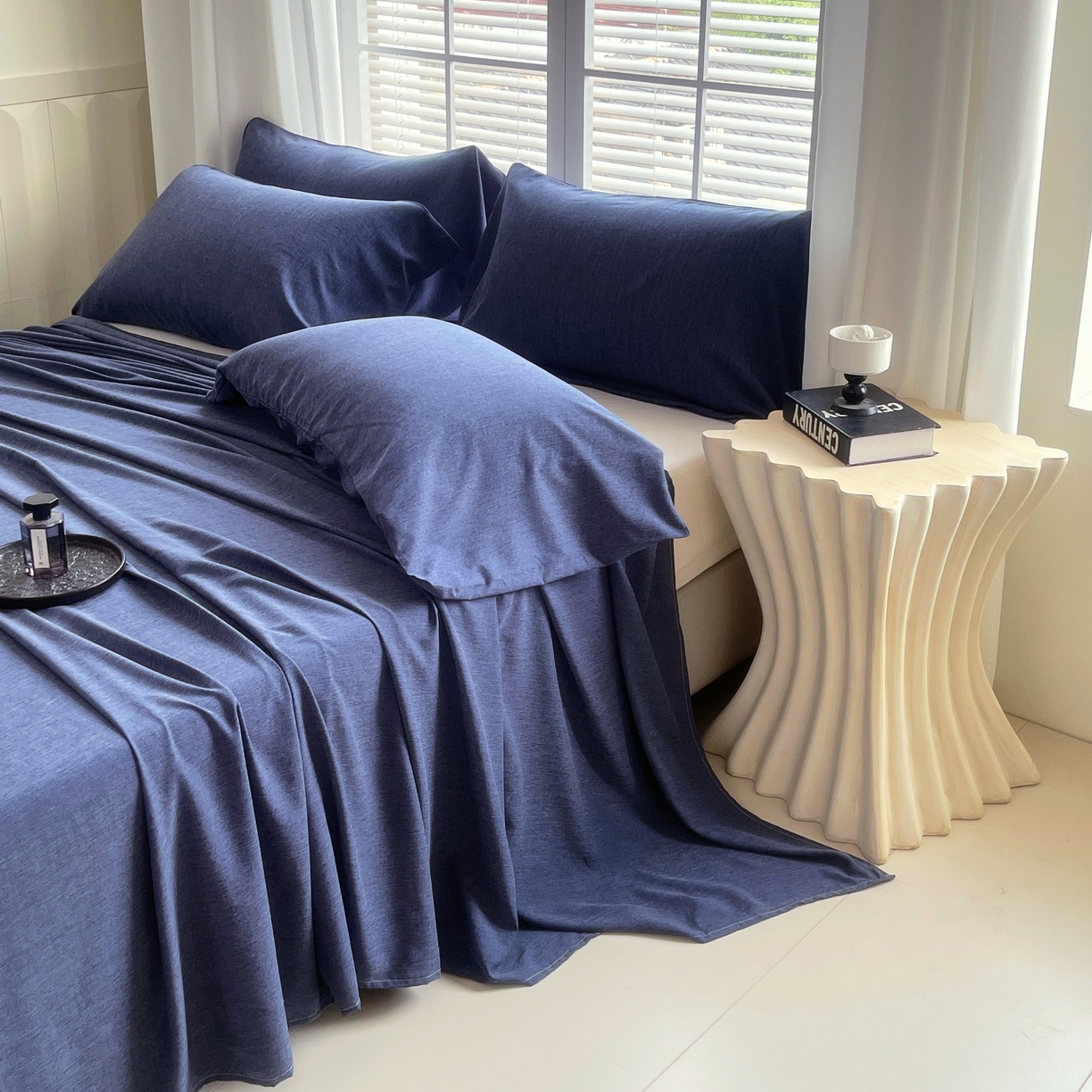 91家纺网 家纺一手货源 找家纺 伊赛家纺 2026新款竹纤维单品床单系列 曙光蓝