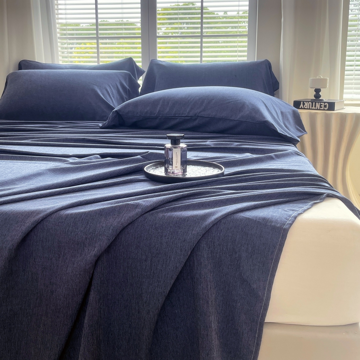 91家纺网 家纺一手货源 找家纺 伊赛家纺 2026新款竹纤维单品床单系列 曙光蓝