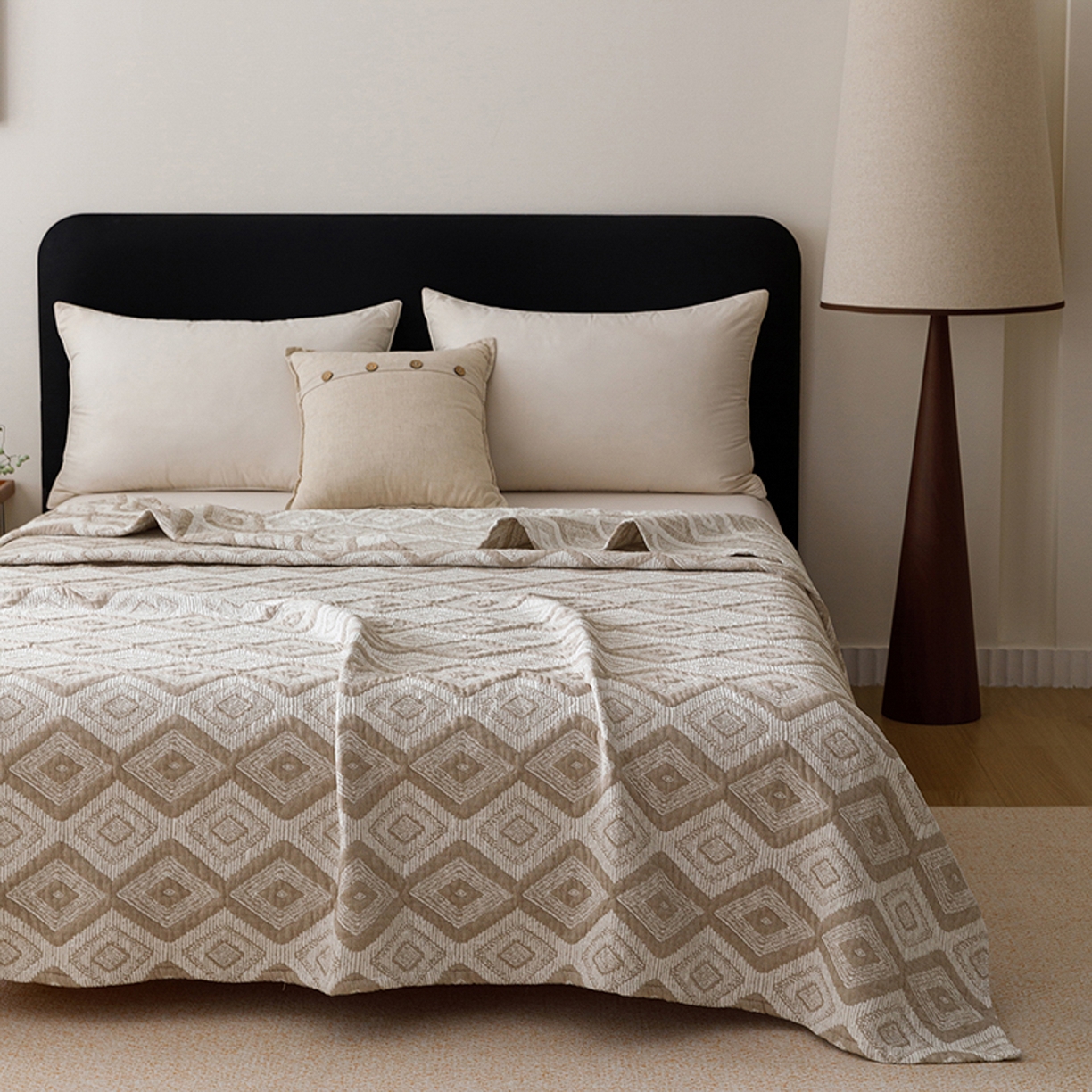 悦然毛巾被 2026新款全棉外贸条纹格子纱布盖毯 极简棕