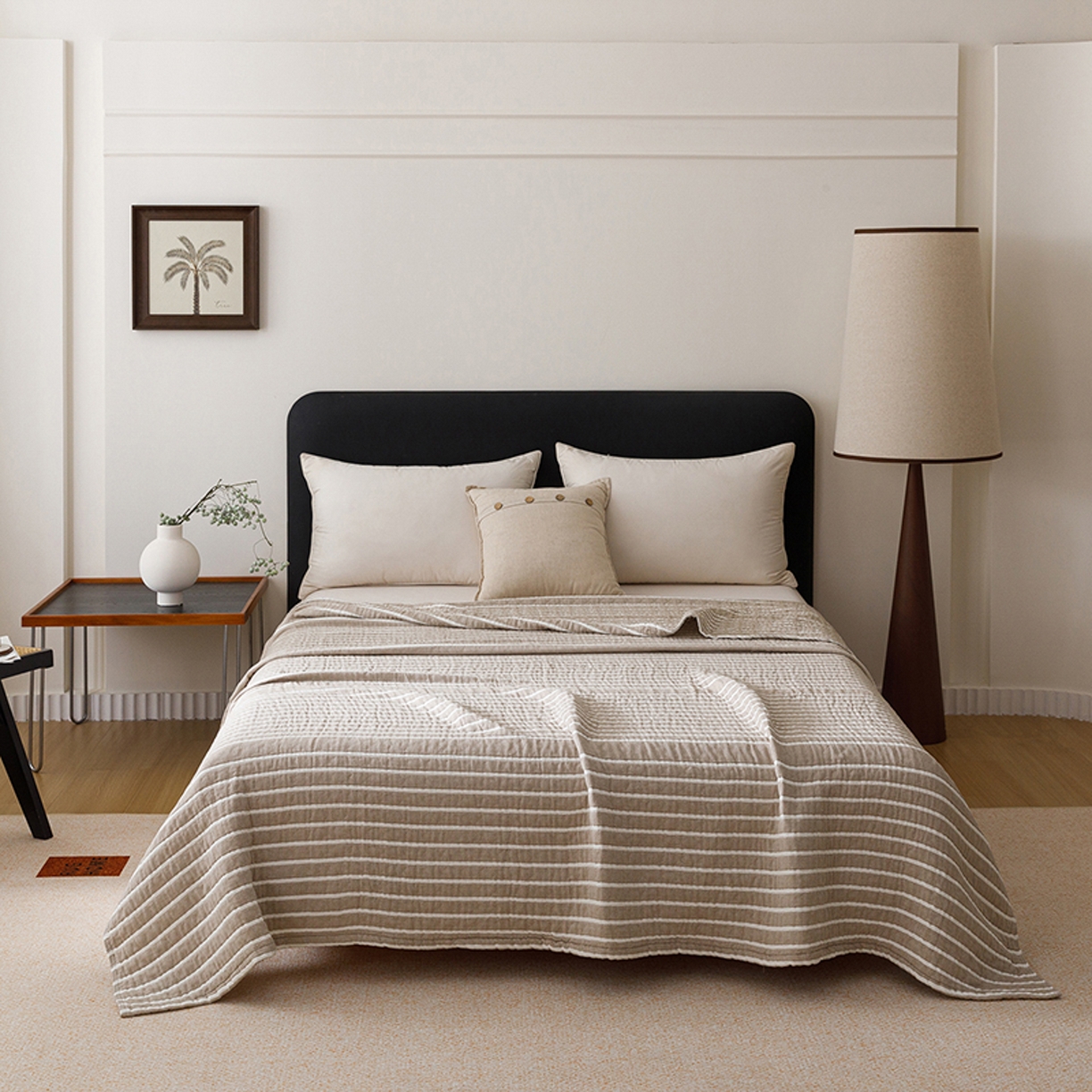 91家纺网 家纺一手货源 找家纺 悦然毛巾被 2026新款全棉外贸条纹格子纱布盖毯 初语棕