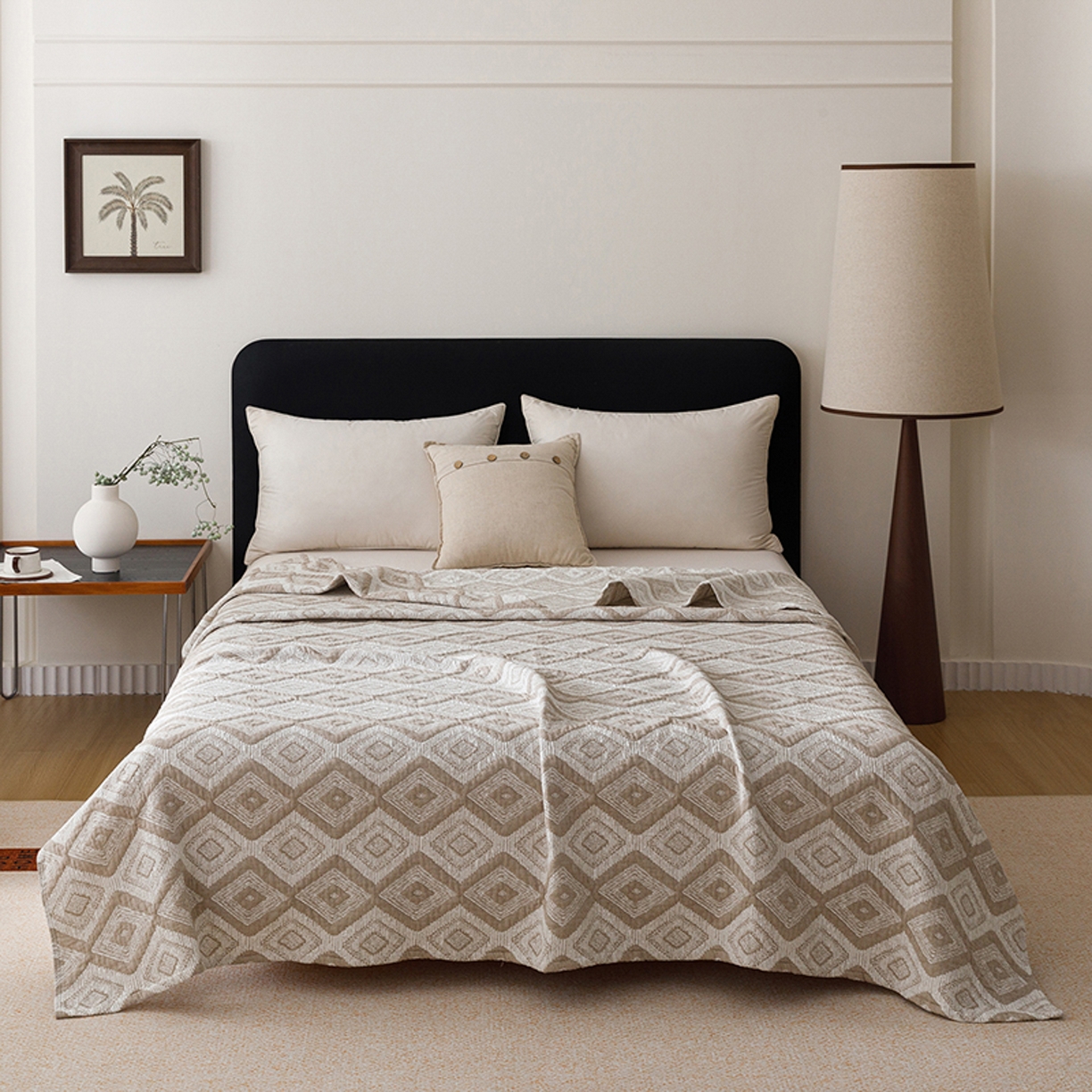 91家纺网 家纺一手货源 找家纺 悦然毛巾被 2026新款全棉外贸条纹格子纱布盖毯 极简棕