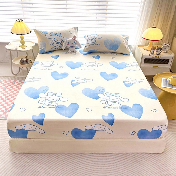91家纺网 家纺一手货源 找家纺 一电 2026新款跨境电商外贸四季卡通床笠单件床罩床垫套防滑套宿舍儿童床单定制-第七批 爱心玉桂狗