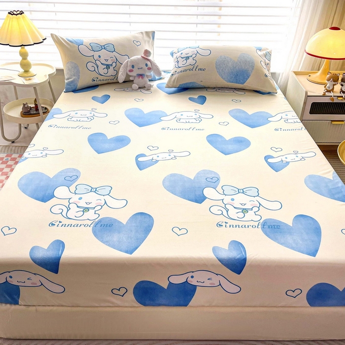 91家纺网 家纺一手货源 找家纺 一电 2026新款跨境电商外贸四季卡通床笠单件床罩床垫套防滑套宿舍儿童床单定制-第七批 爱心玉桂狗