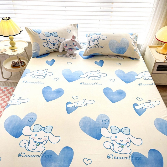 91家纺网 家纺一手货源 找家纺 一电 2026新款跨境电商外贸四季卡通床笠单件床罩床垫套防滑套宿舍儿童床单定制-第七批 爱心玉桂狗