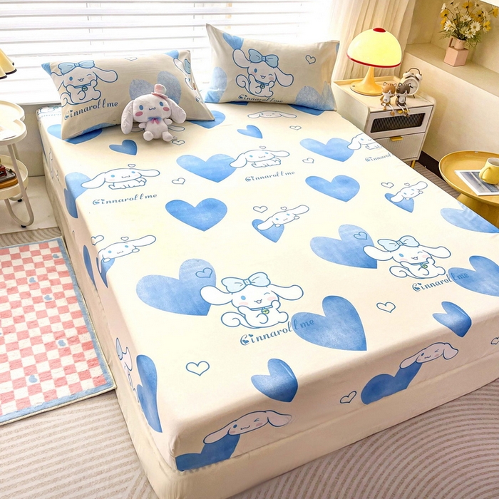 91家纺网 家纺一手货源 找家纺 一电 2026新款跨境电商外贸四季卡通床笠单件床罩床垫套防滑套宿舍儿童床单定制-第七批 爱心玉桂狗