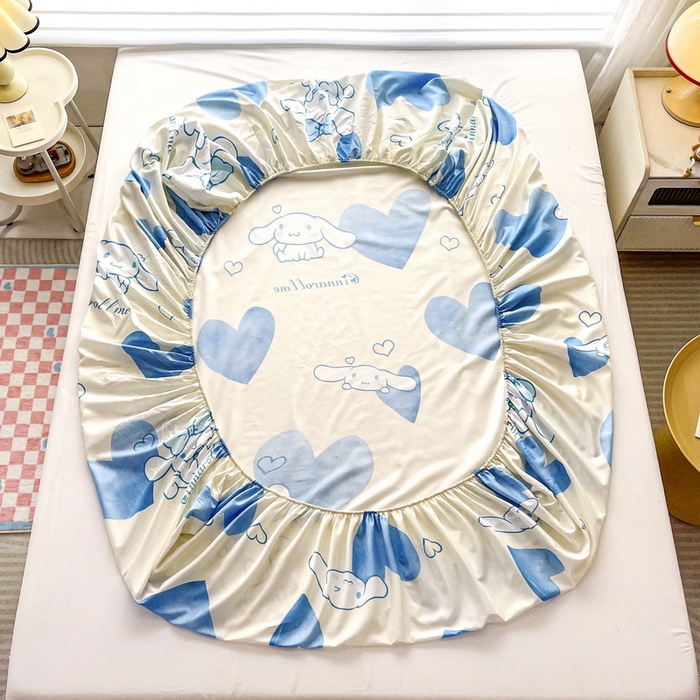 91家纺网 家纺一手货源 找家纺 一电 2026新款跨境电商外贸四季卡通床笠单件床罩床垫套防滑套宿舍儿童床单定制-第七批 爱心玉桂狗