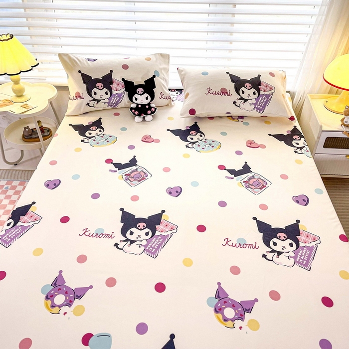 91家纺网 家纺一手货源 找家纺 一电 2026新款跨境电商外贸四季卡通床笠单件床罩床垫套防滑套宿舍儿童床单定制-第七批 波点库洛米