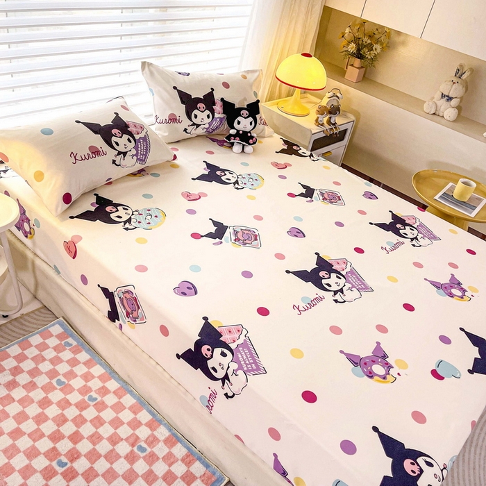 91家纺网 家纺一手货源 找家纺 一电 2026新款跨境电商外贸四季卡通床笠单件床罩床垫套防滑套宿舍儿童床单定制-第七批 波点库洛米