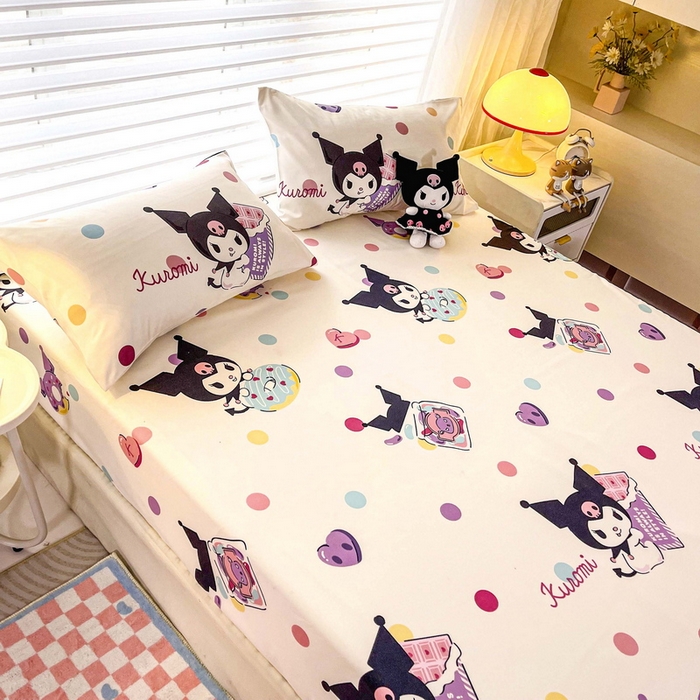 91家纺网 家纺一手货源 找家纺 一电 2026新款跨境电商外贸四季卡通床笠单件床罩床垫套防滑套宿舍儿童床单定制-第七批 波点库洛米