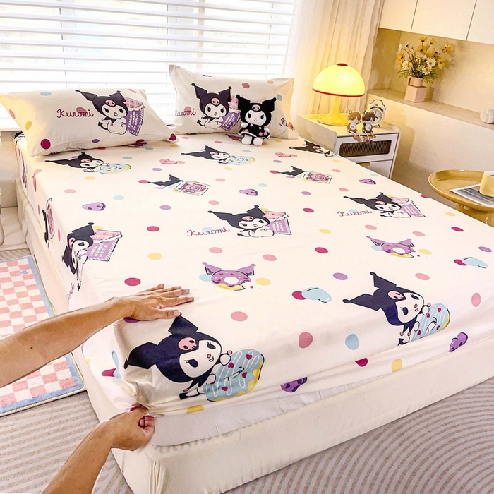 91家纺网 家纺一手货源 找家纺 一电 2026新款跨境电商外贸四季卡通床笠单件床罩床垫套防滑套宿舍儿童床单定制-第七批 波点库洛米