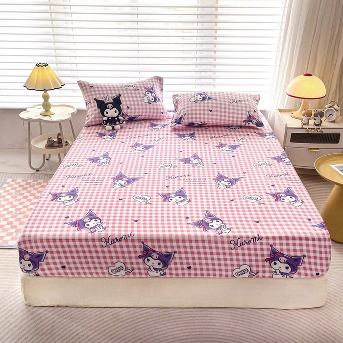 91家纺网 家纺一手货源 找家纺 一电 2026新款跨境电商外贸四季卡通床笠单件床罩床垫套防滑套宿舍儿童床单定制-第七批 欢乐库洛米