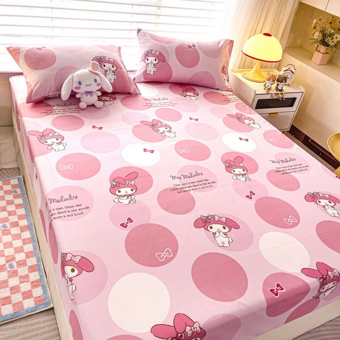 91家纺网 家纺一手货源 找家纺 一电 2026新款跨境电商外贸四季卡通床笠单件床罩床垫套防滑套宿舍儿童床单定制-第七批 圈圈美乐蒂