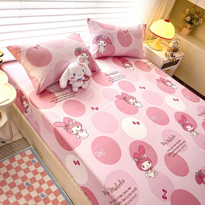 91家纺网 家纺一手货源 找家纺 一电 2026新款跨境电商外贸四季卡通床笠单件床罩床垫套防滑套宿舍儿童床单定制-第七批 圈圈美乐蒂