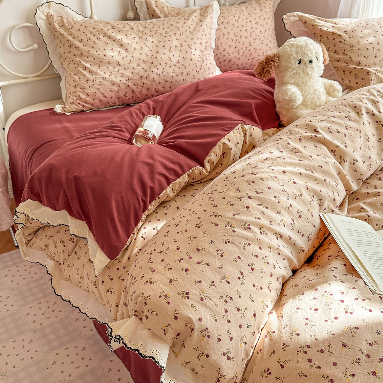 91家纺网 家纺一手货源 找家纺 （总）晚爱家纺（原晚安家居） 2026春夏新款古法水洗棉复古法式花边四件套少女公主风