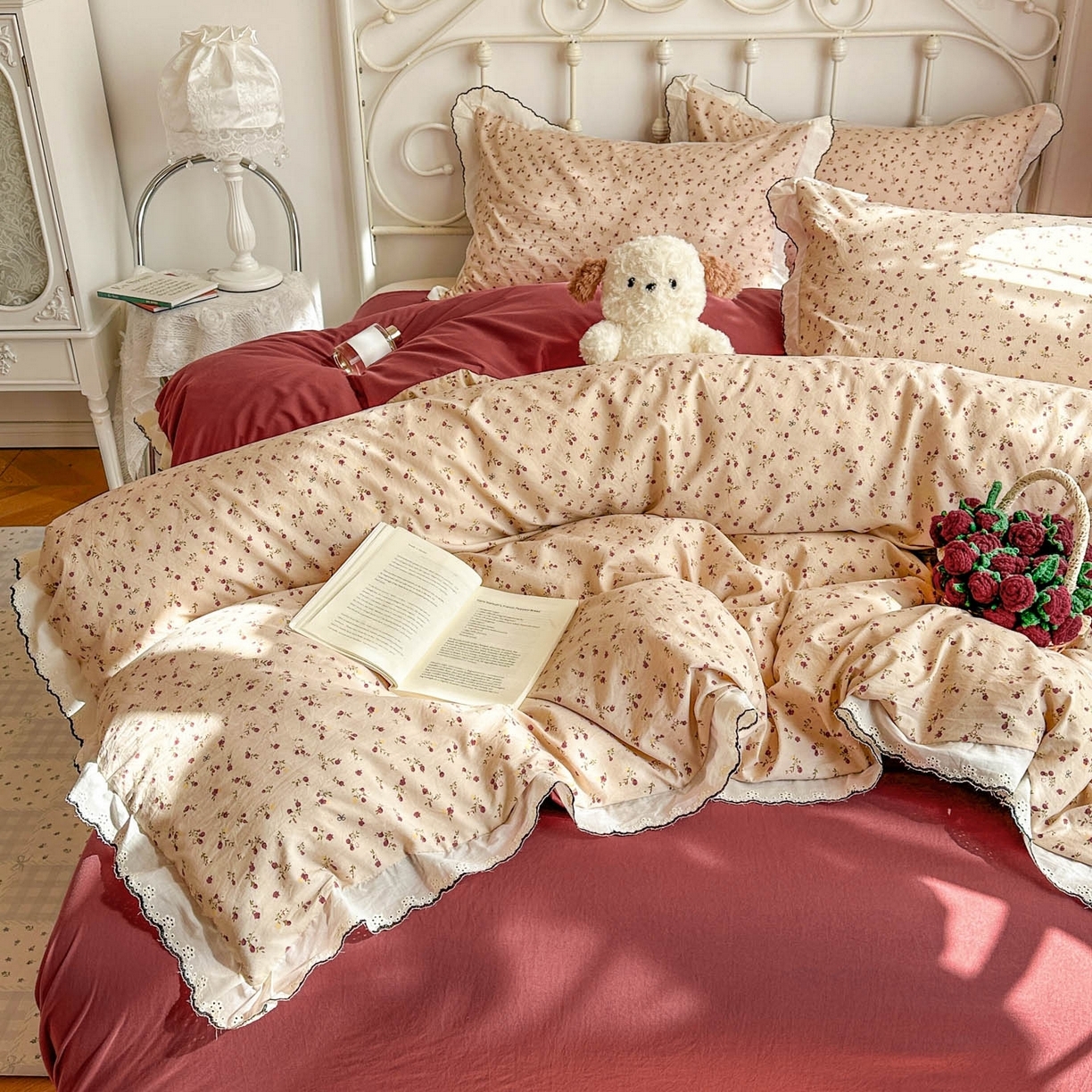 91家纺网 家纺一手货源 找家纺 （总）晚爱家纺（原晚安家居） 2026春夏新款古法水洗棉复古法式花边四件套少女公主风