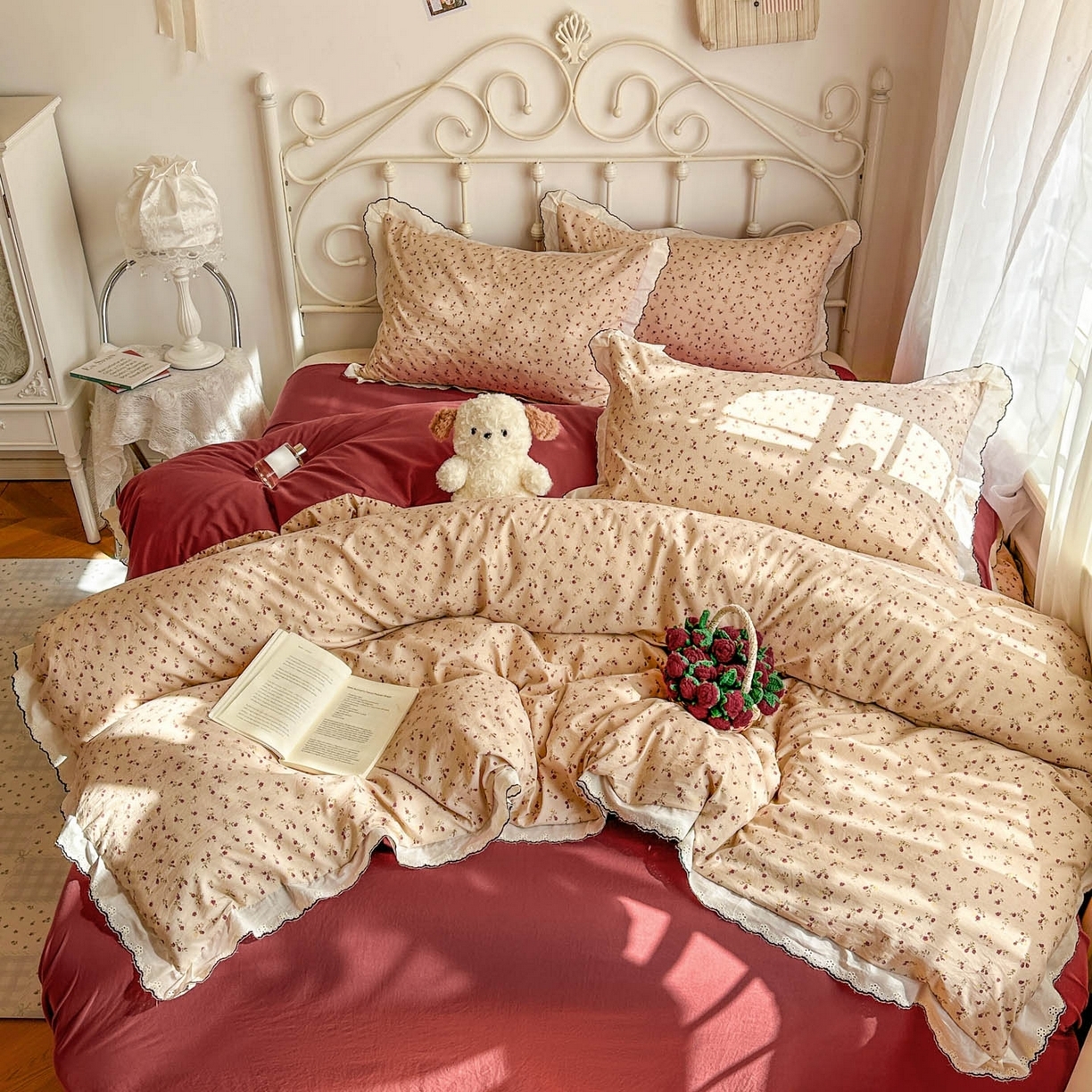 91家纺网 家纺一手货源 找家纺 （总）晚爱家纺（原晚安家居） 2026春夏新款古法水洗棉复古法式花边四件套少女公主风