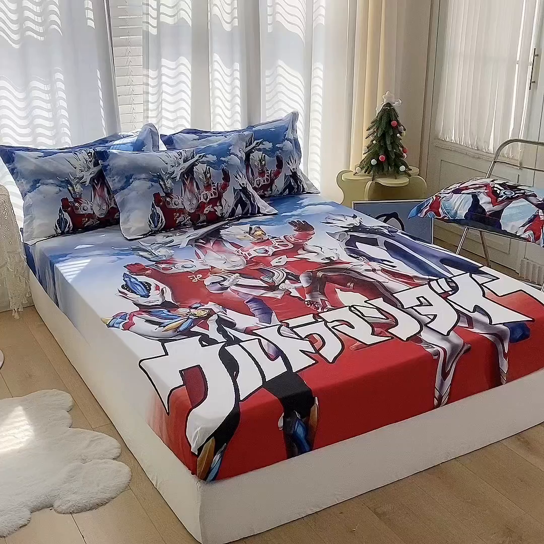 91家纺网 家纺一手货源 找家纺 一电 2026新款卡通床单床笠棕垫床套防尘罩席床垫保护套卡通儿童上下床床单床笠-第六批 帅气奥特曼