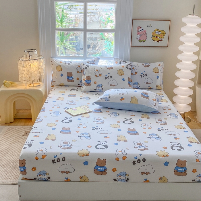 91家纺网 家纺一手货源 找家纺 一电 2026新款跨境电商外贸四季卡通床笠单件床罩床垫套防滑套宿舍儿童床单定制-第八批 动物园