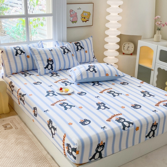 91家纺网 家纺一手货源 找家纺 一电 2026新款跨境电商外贸四季卡通床笠单件床罩床垫套防滑套宿舍儿童床单定制-第八批 憨憨猫