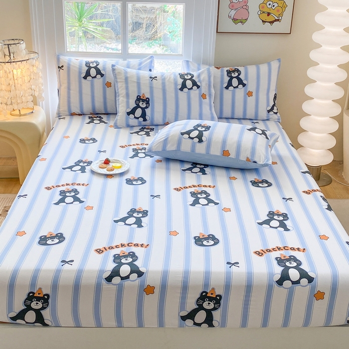 91家纺网 家纺一手货源 找家纺 一电 2026新款跨境电商外贸四季卡通床笠单件床罩床垫套防滑套宿舍儿童床单定制-第八批 憨憨猫