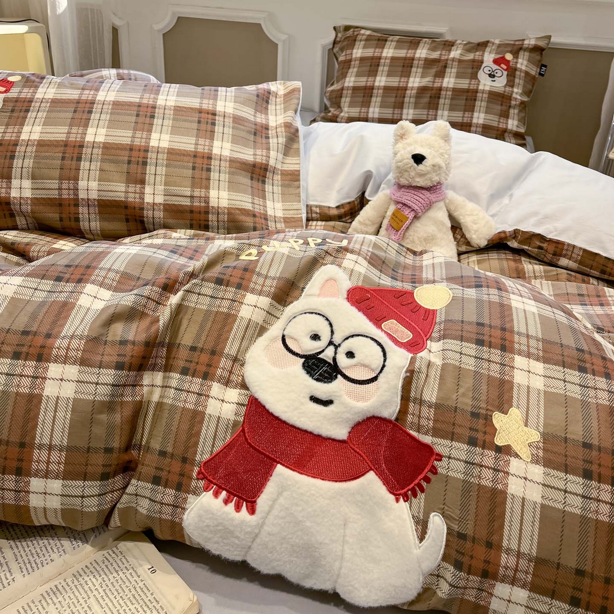 91家纺网 家纺一手货源 找家纺 乐美家纺 2026春夏新款软萌全棉纯棉贴布绣系列四件套 复古英伦西高地