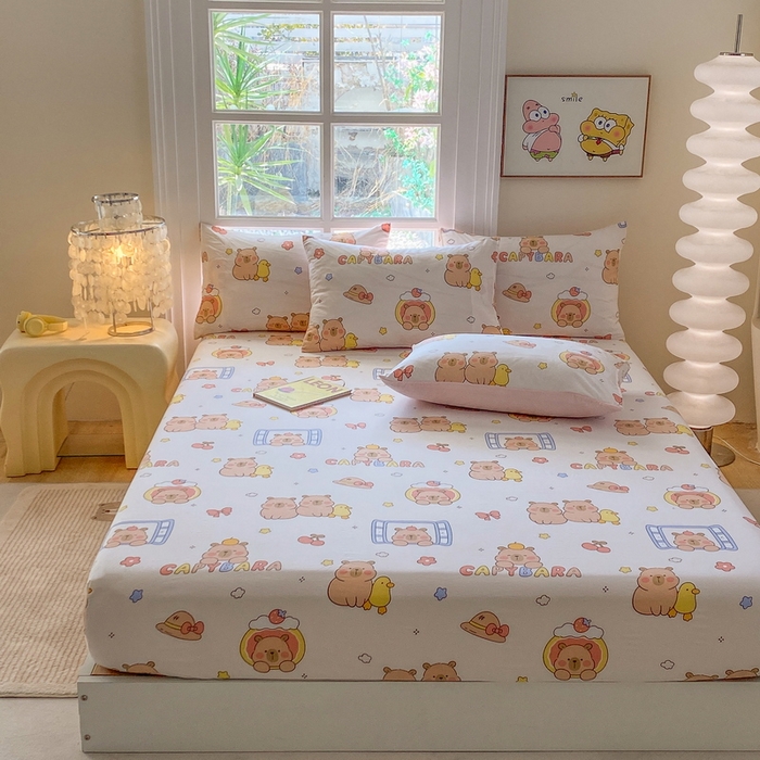 91家纺网 家纺一手货源 找家纺 一电 2026新款跨境电商外贸四季卡通床笠单件床罩床垫套防滑套宿舍儿童床单定制-第八批 卡皮巴拉