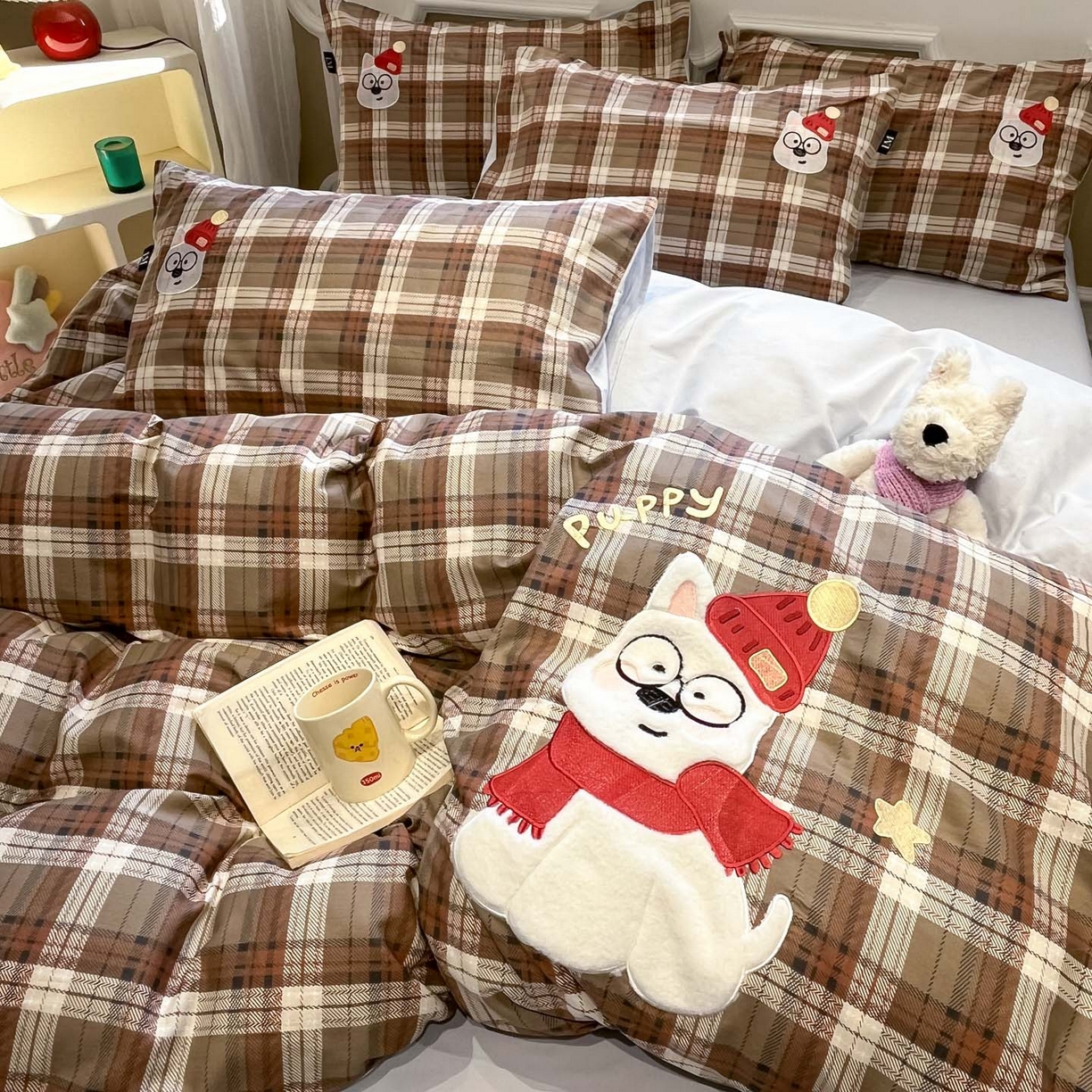 91家纺网 家纺一手货源 找家纺 乐美家纺 2026春夏新款软萌全棉纯棉贴布绣系列四件套 复古英伦西高地