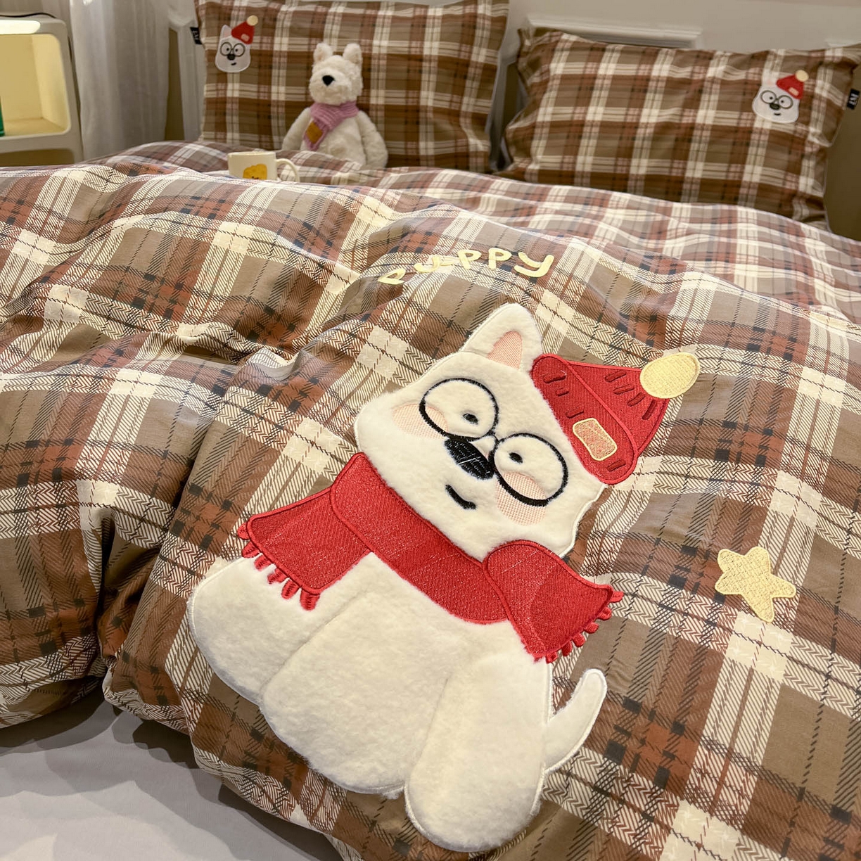 91家纺网 家纺一手货源 找家纺 乐美家纺 2026春夏新款软萌全棉纯棉贴布绣系列四件套 复古英伦西高地