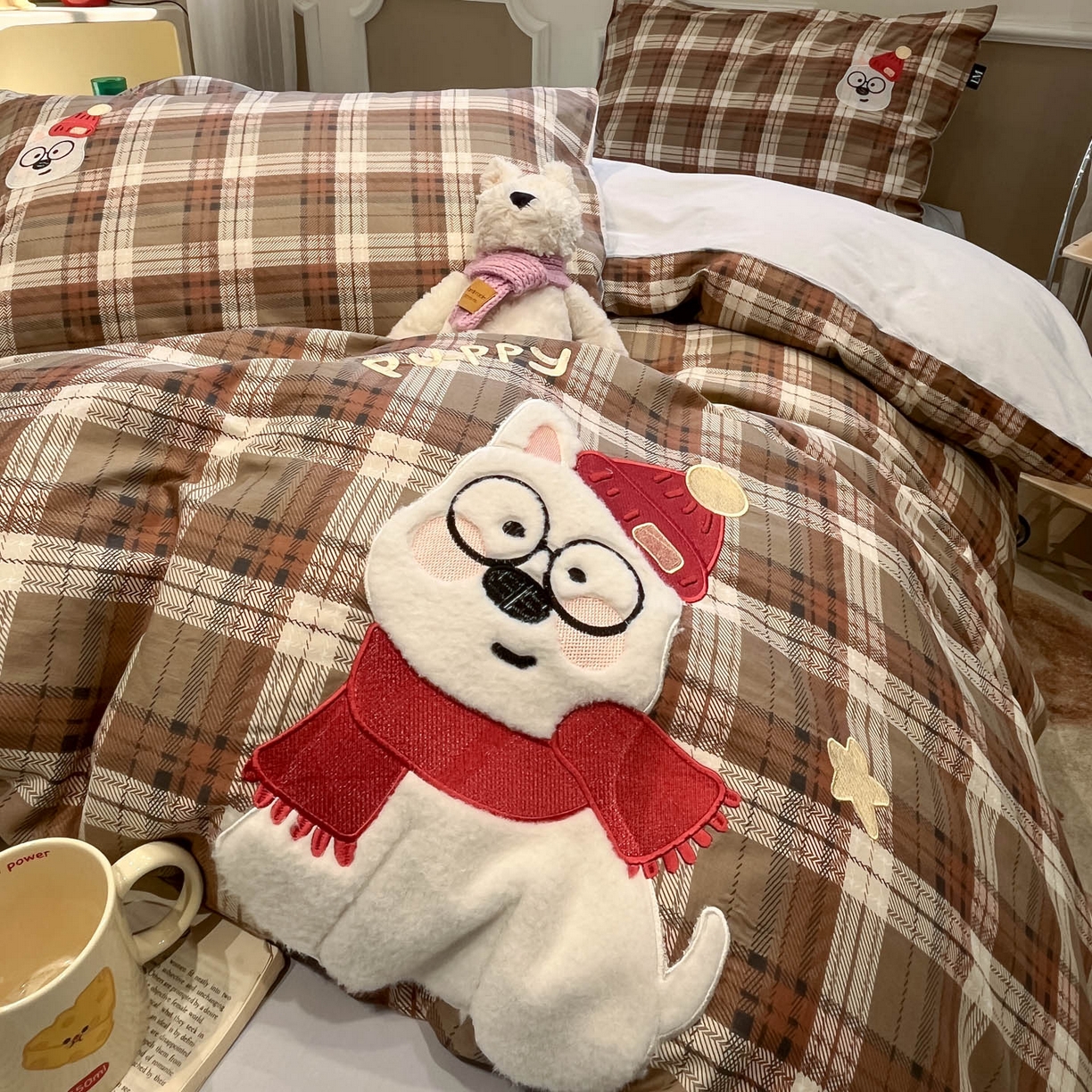 91家纺网 家纺一手货源 找家纺 乐美家纺 2026春夏新款软萌全棉纯棉贴布绣系列四件套 复古英伦西高地