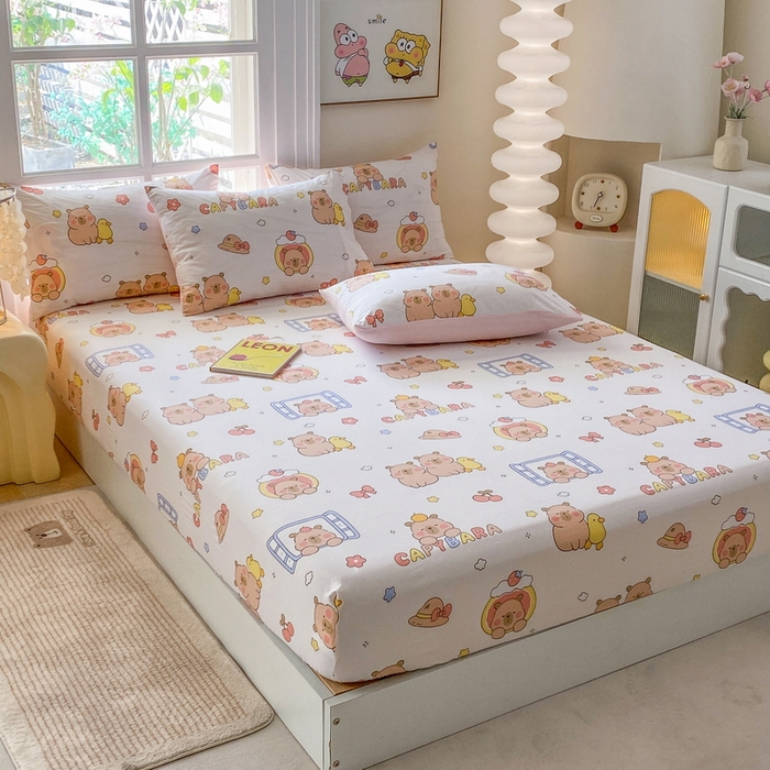 91家纺网 家纺一手货源 找家纺 一电 2026新款跨境电商外贸四季卡通床笠单件床罩床垫套防滑套宿舍儿童床单定制-第八批 卡皮巴拉